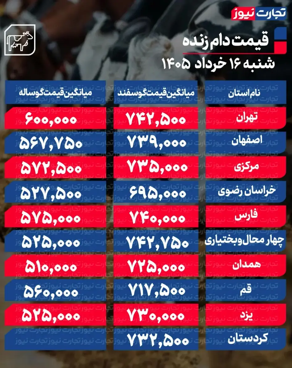جدول قیمت دام 28