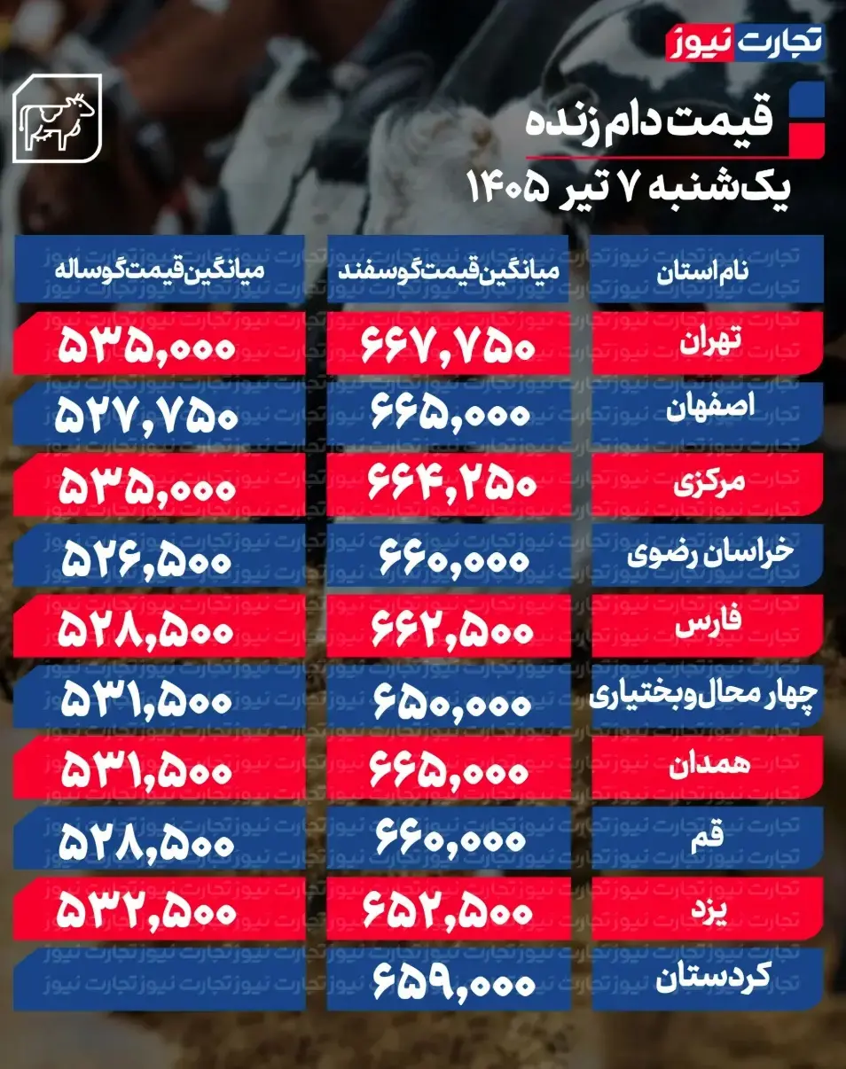 جدول قیمت دام 39
