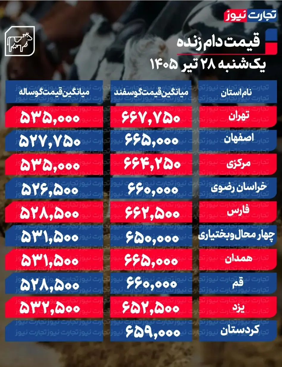 جدول قیمت دام 48