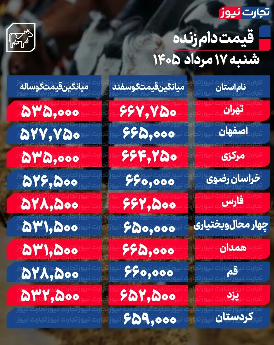 جدول قیمت دام 55