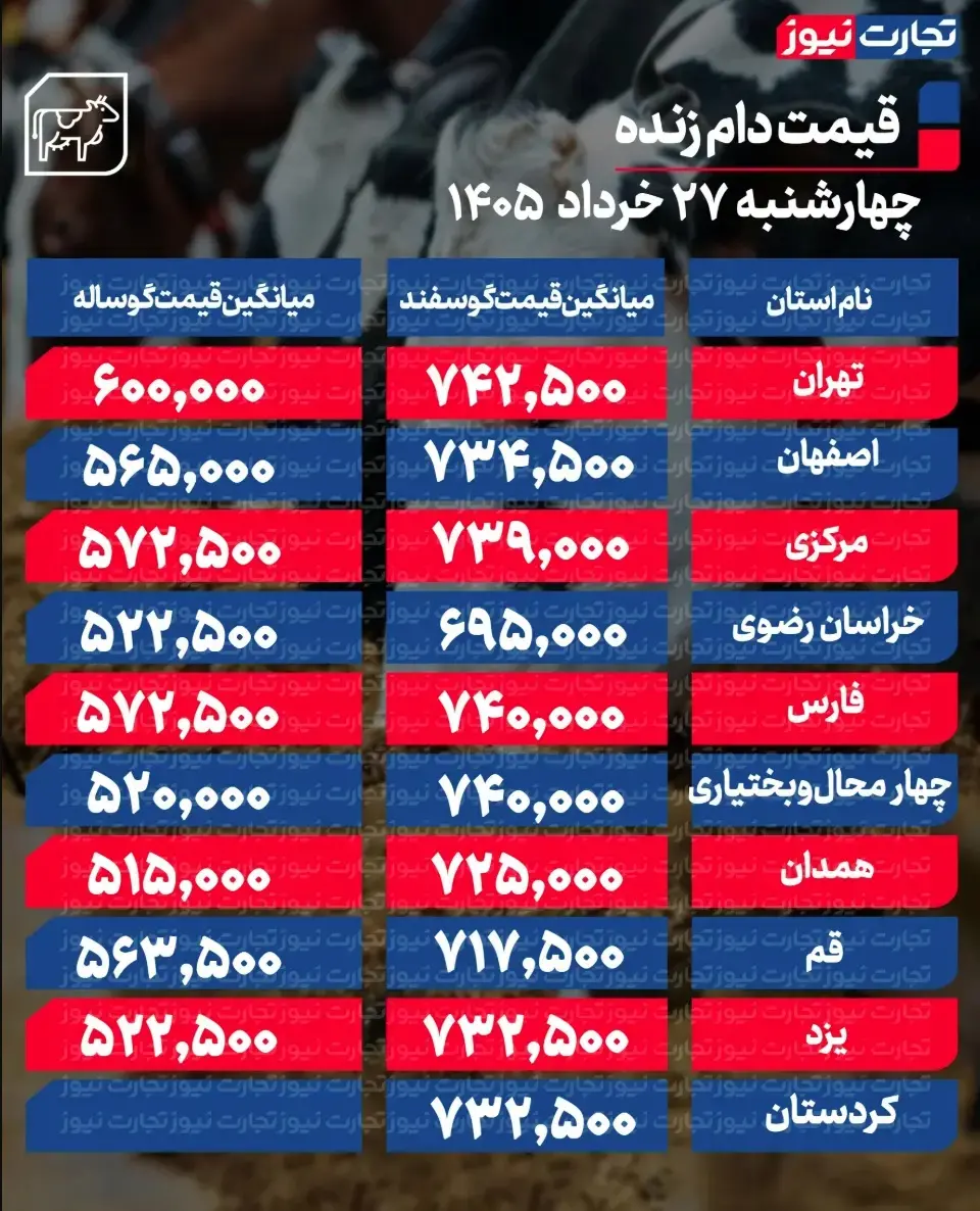 جدول قیمت دام 34