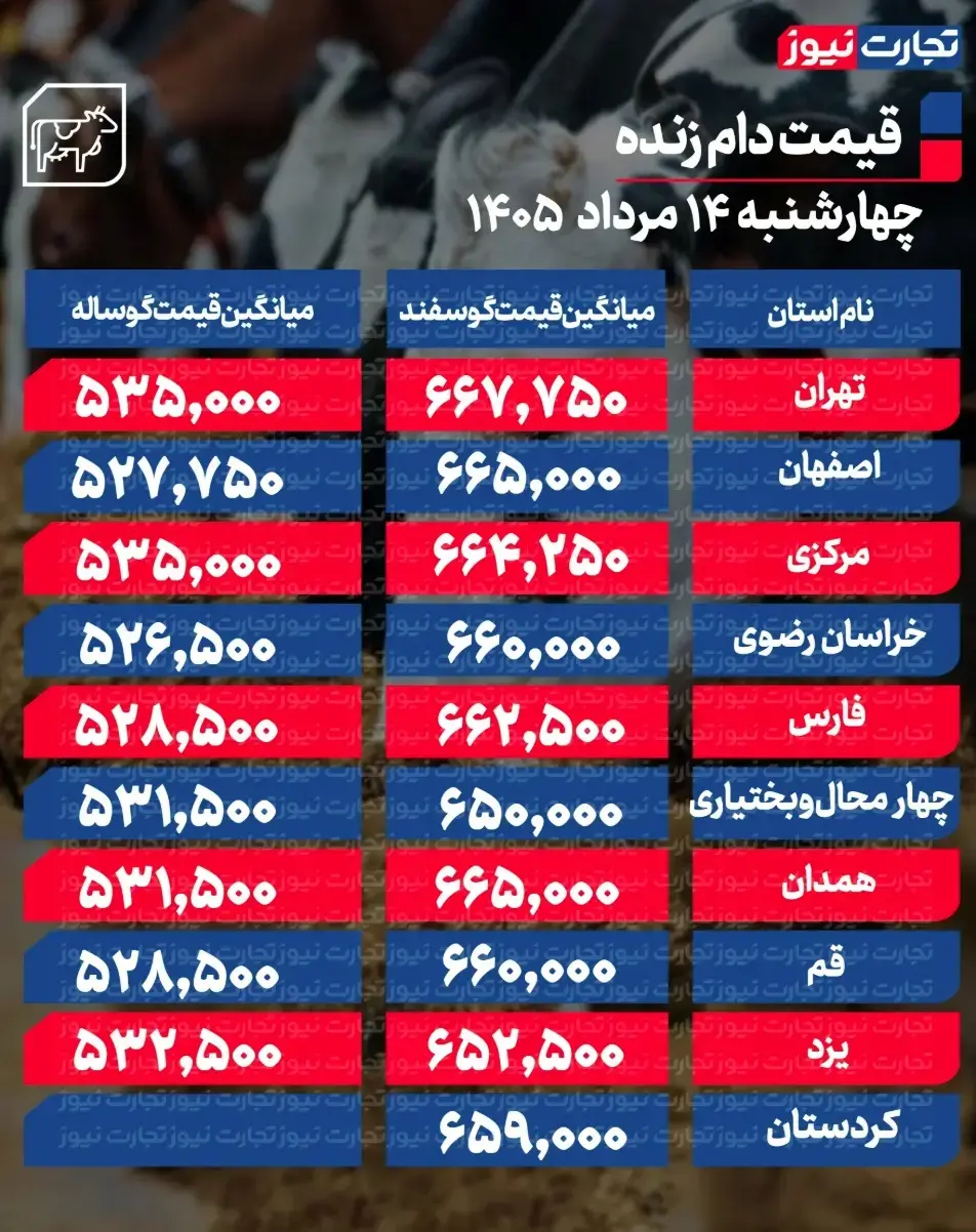 جدول قیمت دام 54