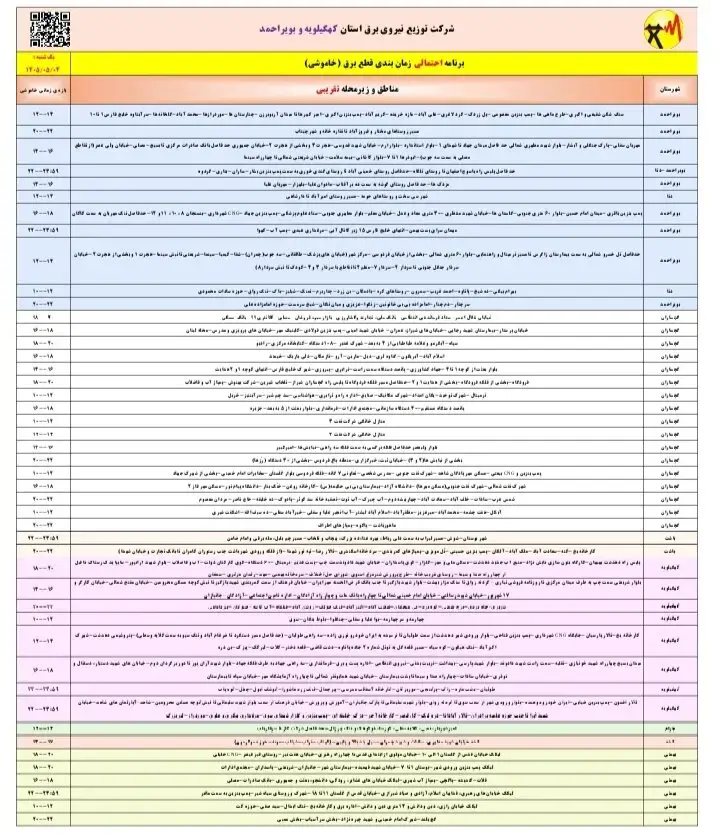 برنامه قطع برق کهگیلویه 1