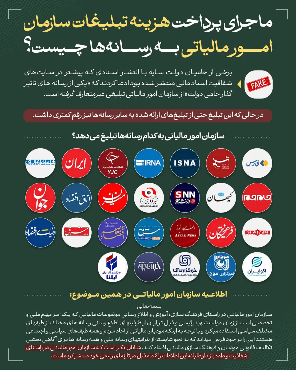 پرداخت هزینه تبلیغات سازمان امور مالیاتی