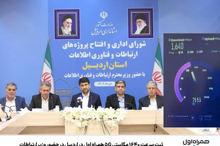 ثبت سرعت ۱۶۴۰ مگابیتی 5G همراه اول در اردبیل در حضور وزیر ارتباطات 