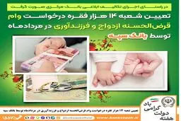 تعیین شعبه 14 هزار فقره درخواست وام‌ قرض‌الحسنه ازدواج و فرزندآوری در مرداد‌ماه توسط بانک سپه